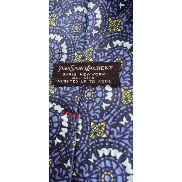 Vtg 1970's Yves Saint Laurent Paris New York All Silk Tie Weighted Up To 40% Hud